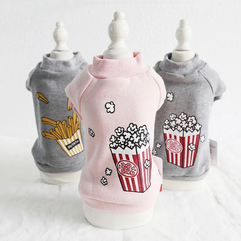 Cotton dog hoodie in popcorn grey for winter wear, size small, 27cm length, 36cm bust