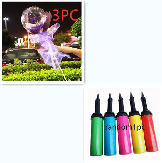 Transparent round LED luminous balloon rose bouquet with artificial flower and lights for DIY assembly