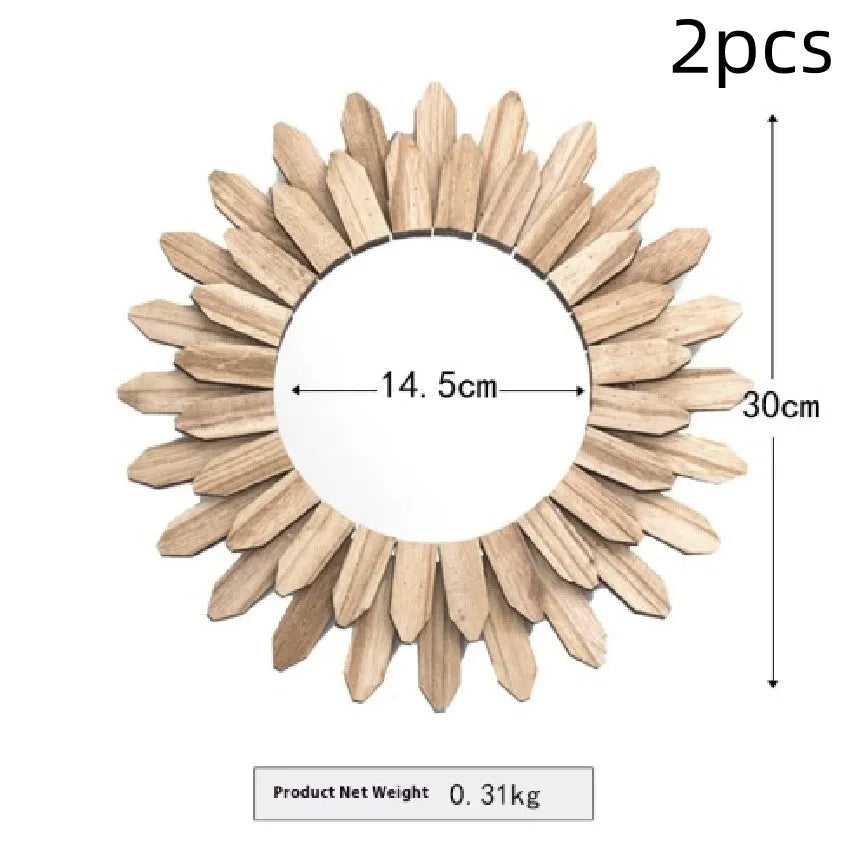 European-style wooden framed wall hanging mirror in baked colour finish