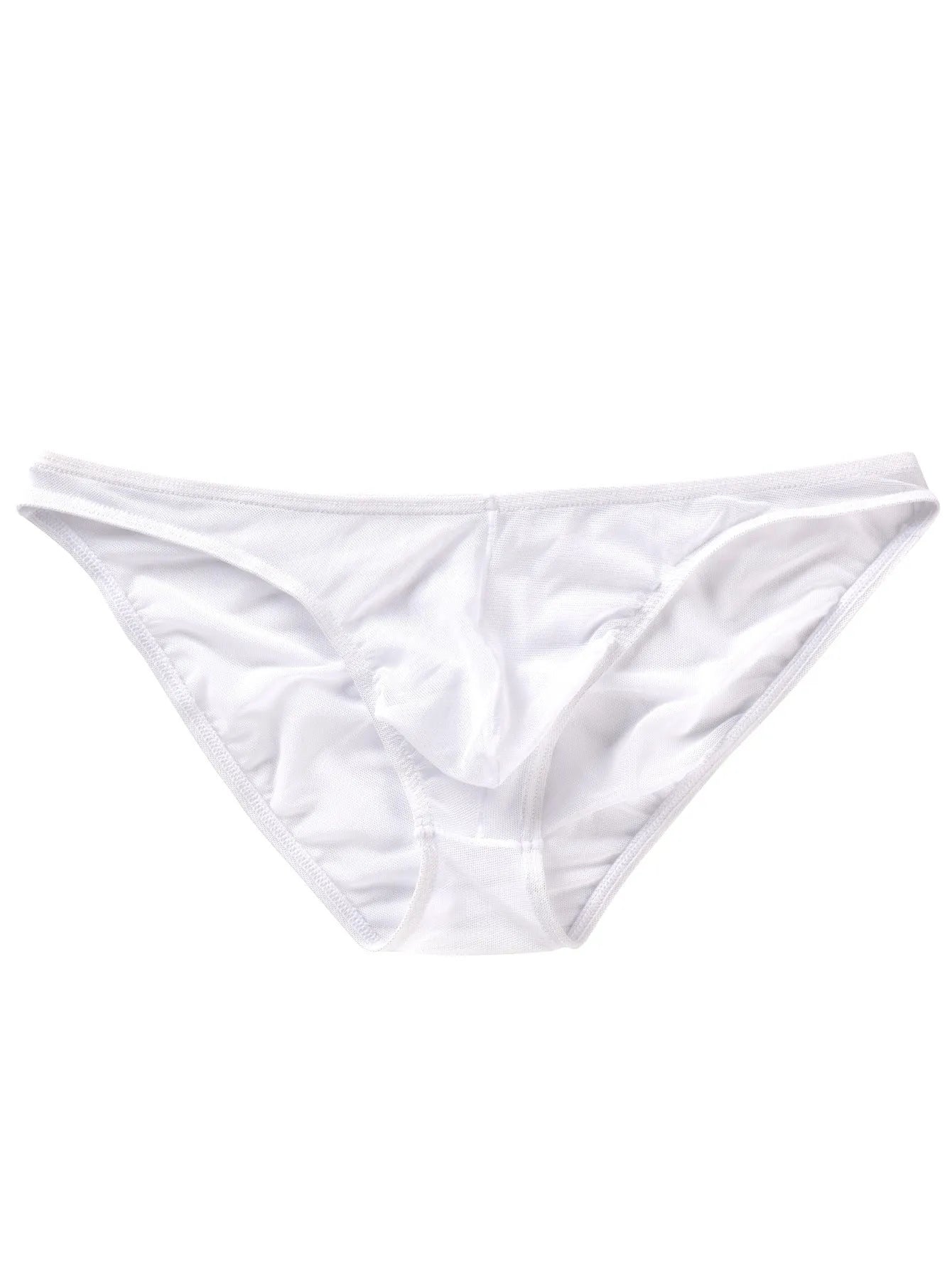 Men's black ice silk briefs with low waist triangle design on mannequin