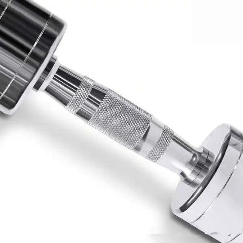 Pure steel electroplated dumbbell in silver colour with ergonomic grip design for strength training