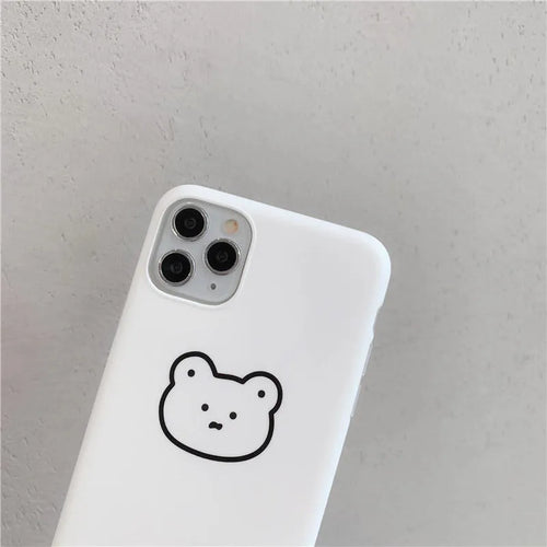 Soft silicone Apple iPhone case with a Korean cartoon bear design on the back.