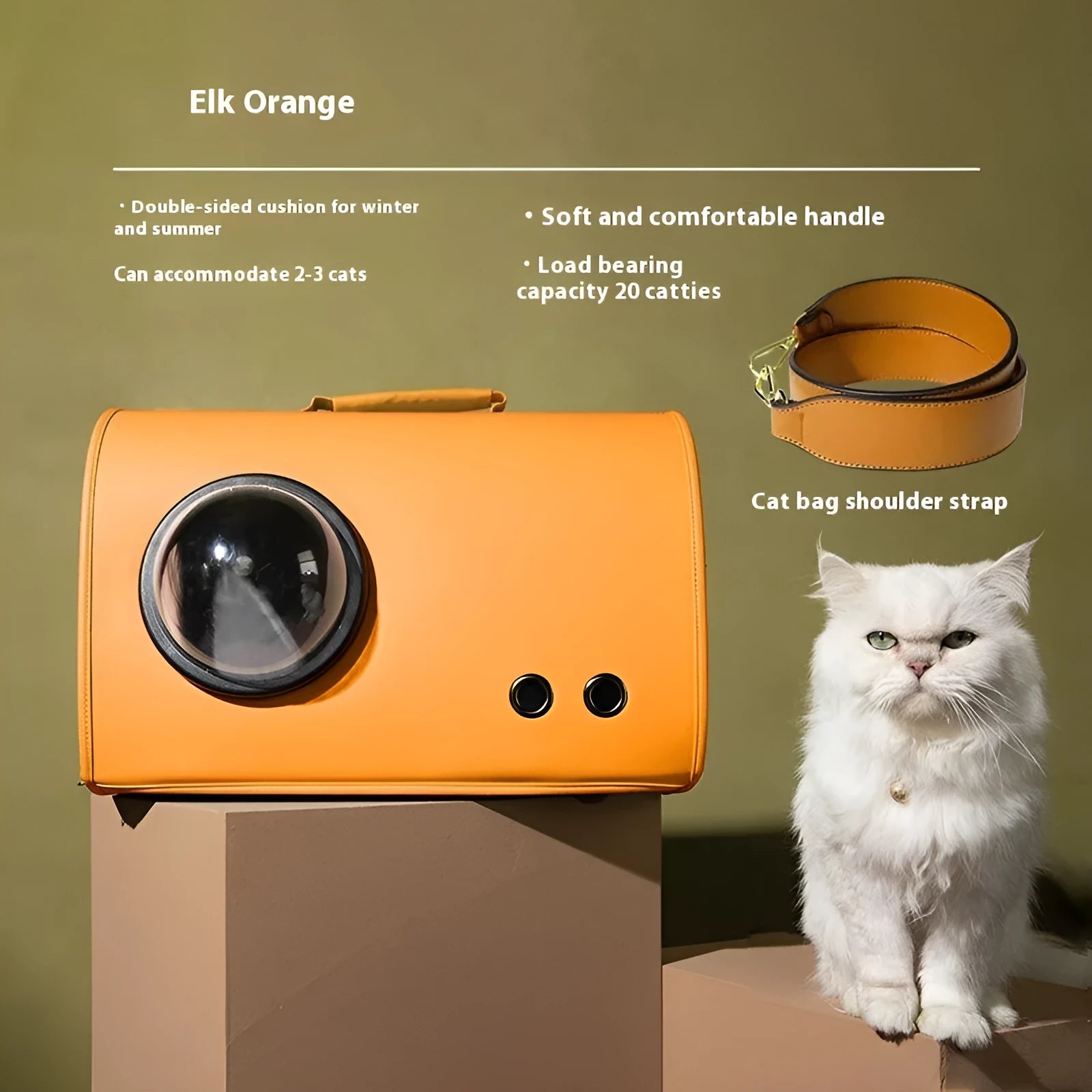 Portable synthetic pet bag for cats and small dogs with shoulder strap, measures 50cm by 31cm by 33cm