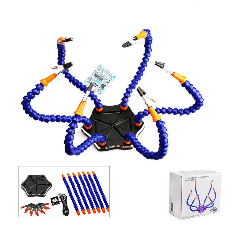 Six-jaw aluminium alloy welding station with seven adjustable arms for model repair soldering