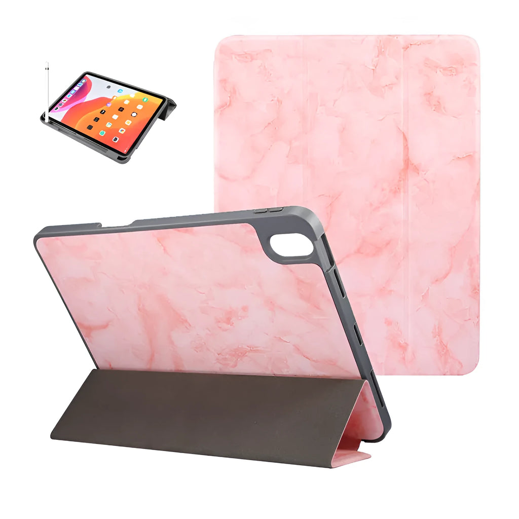 iPad leather tri-fold case in multiple colours showing pen slot and stand function