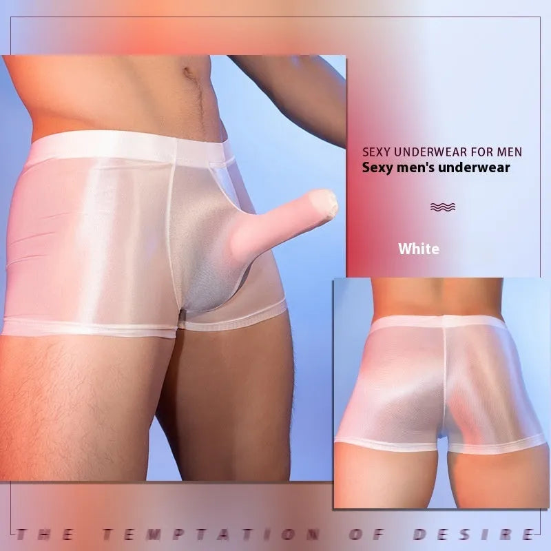 Men's red boxer shorts with an elephant nose pattern, showing mid-waist and seamless design.