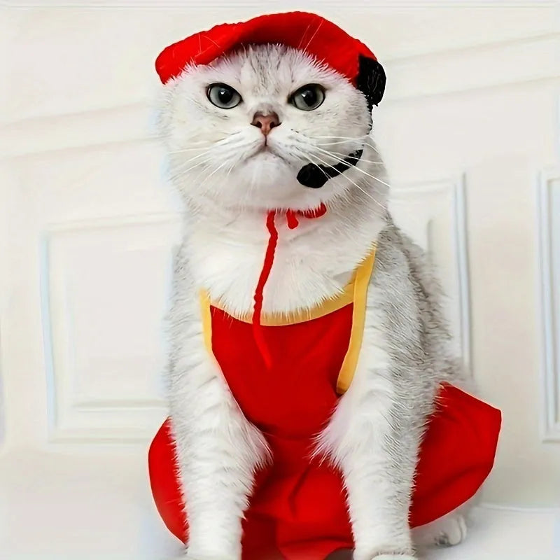 Handmade knitted cotton sweater and chef hat for small to medium pet birthday outfits