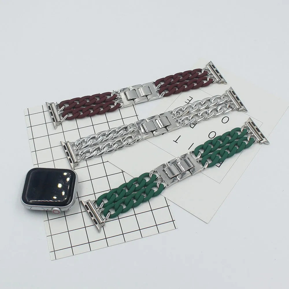 Resin splicing metal denim chain watch strap in multiple colours for 38mm 42mm smartwatches