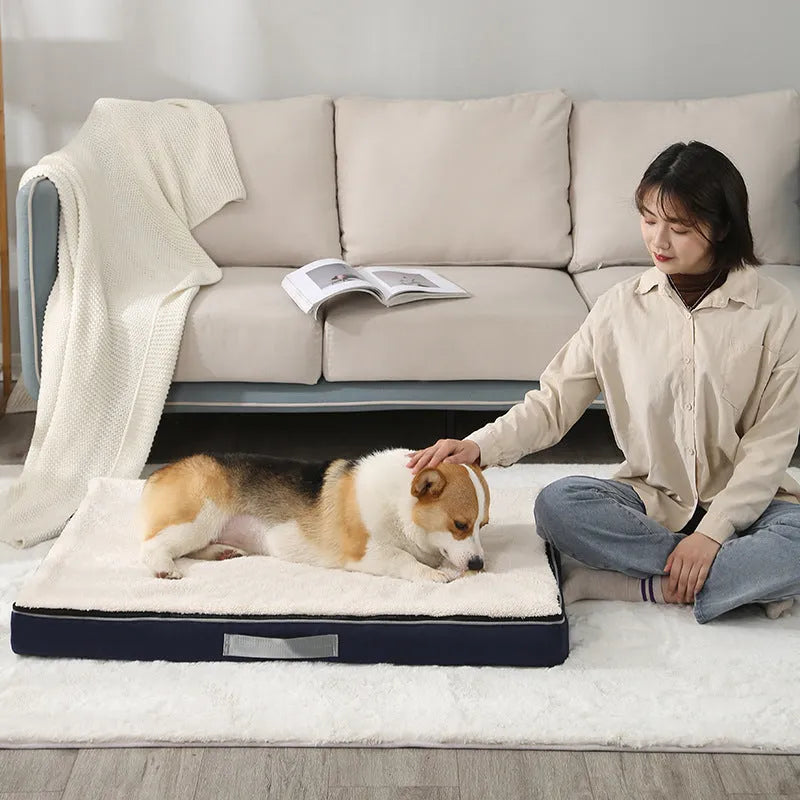 Removable cover memory sponge dog mat in brown shu cotton velvet fabric