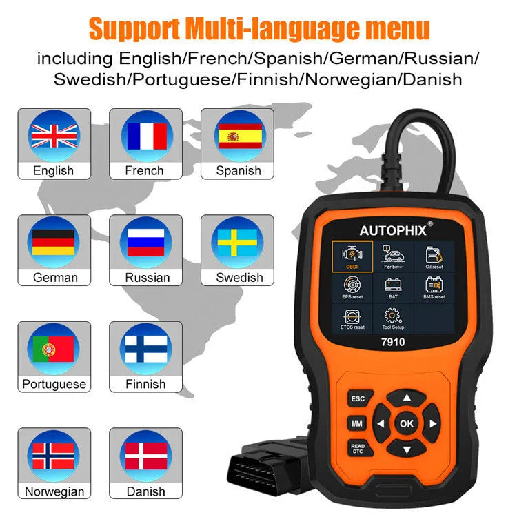 Autophix 7910 handheld automotive diagnostic scanner and OBD2 fault code reader tool
