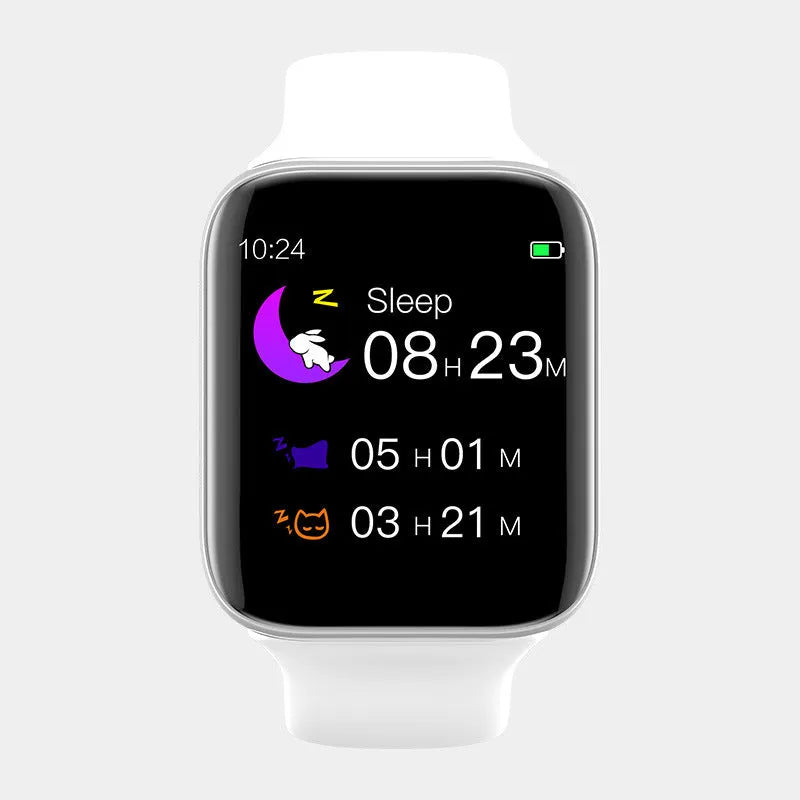 Black smart bracelet with a square screen on a silicone strap, showing Bluetooth call and blood pressure icons.