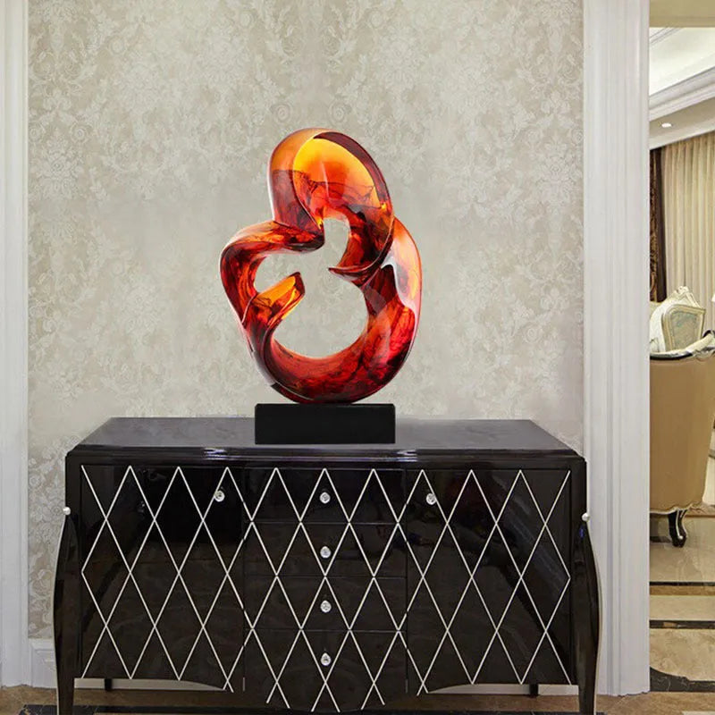 Transparent resin craft ornament sculpture in modern style with orange red or blue colour options
