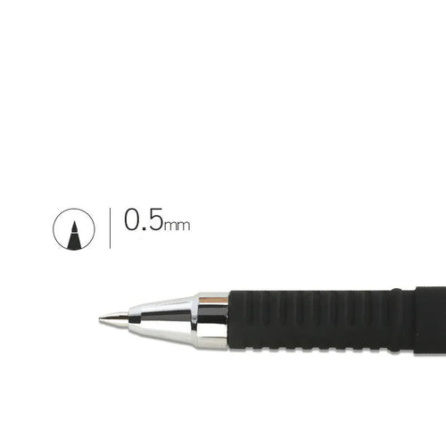 Set of eight carbon black gel pens showing bullet and needle tip options