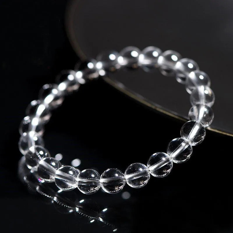Natural crystal bracelet with Donghai old materials white water round beads in old mine white crystal colour