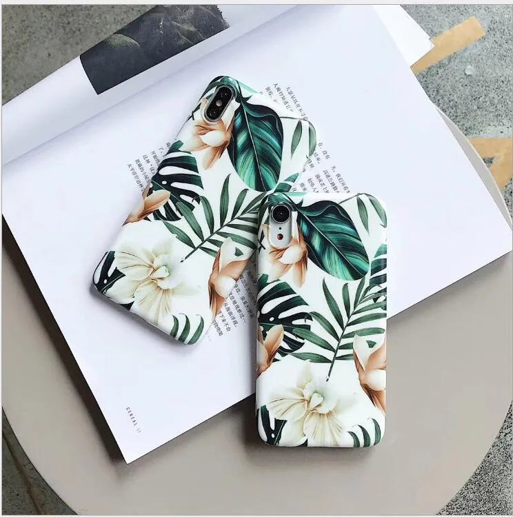Floral banana leaf design TPU back case for iPhone XS Max and XR models