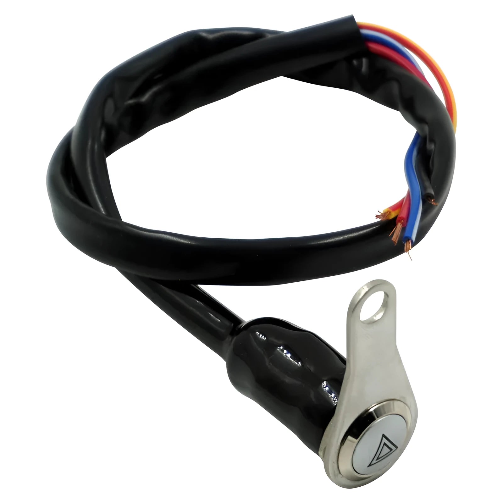 Black stainless steel motorcycle double flashing switch with light ring indicator and 7mm installation aperture