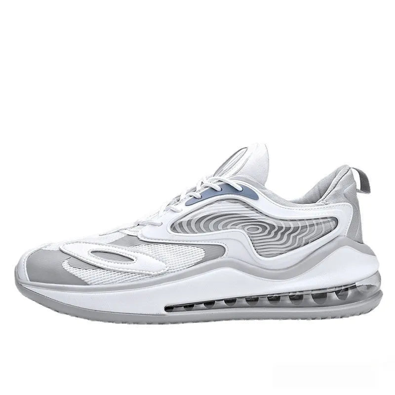 Men's Space Black casual shoes with air cushion design and rubber sole, shown from the side.