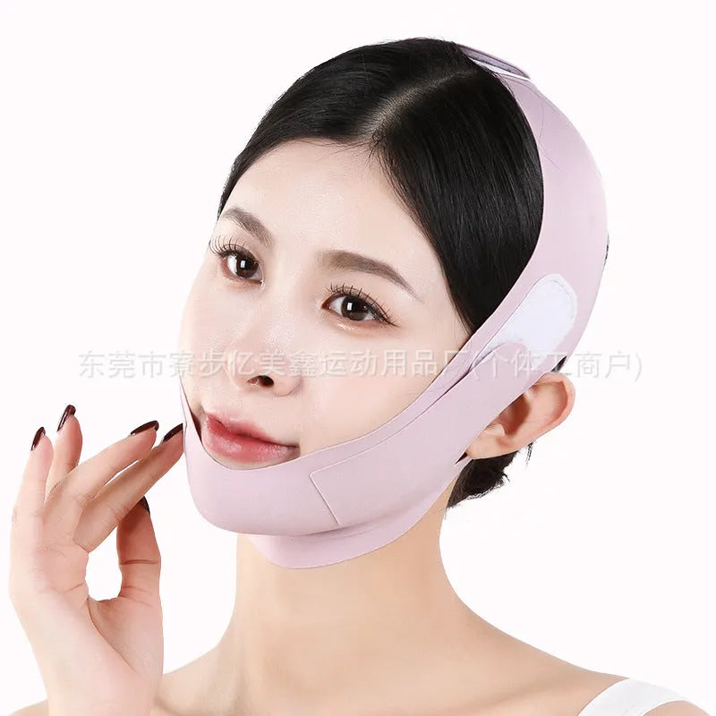 Small V face shaping mask in green and purple colours for facial lifting and anti-sagging support