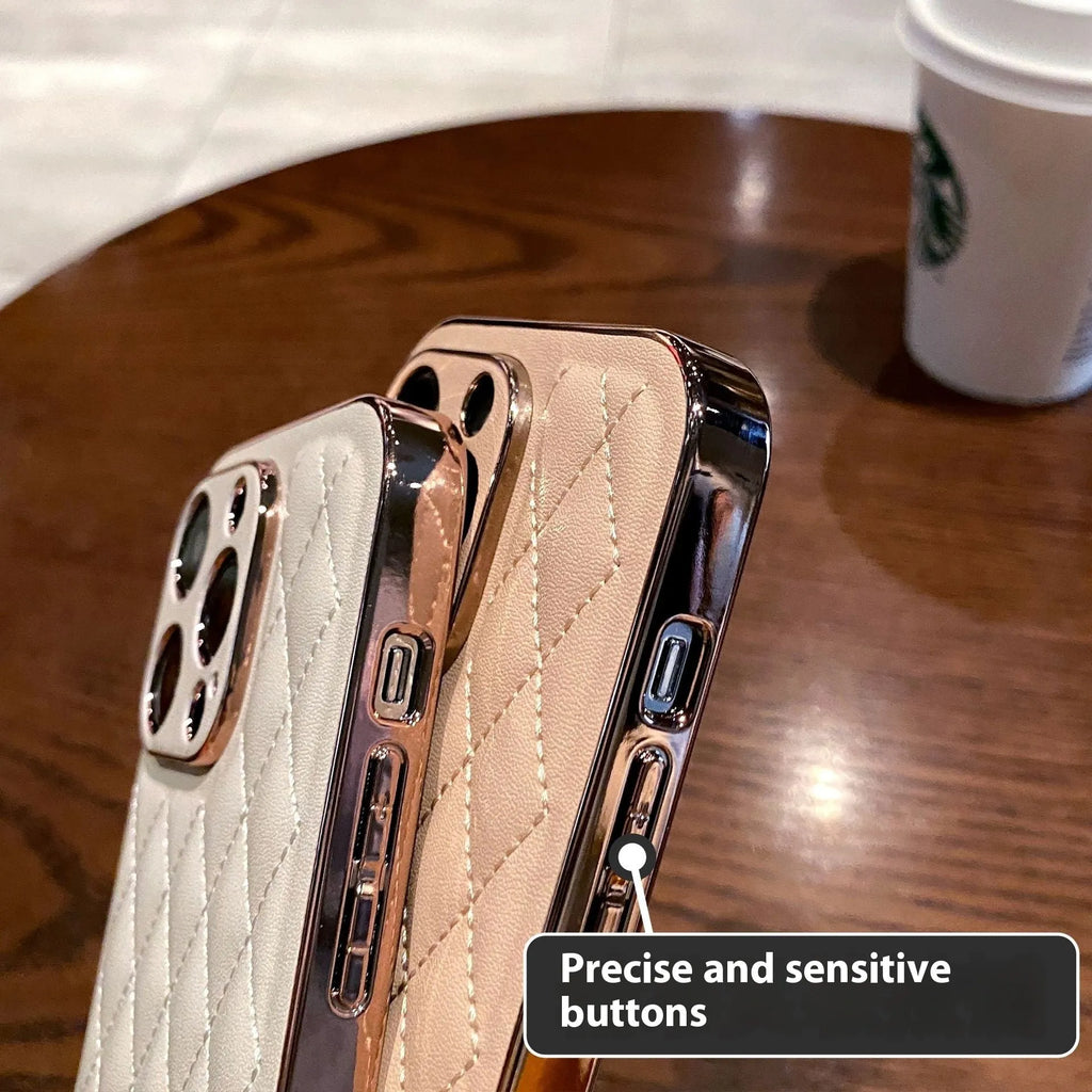 Diamond leather pattern drop-resistant phone case in milky white for iPhone 13 Pro Max