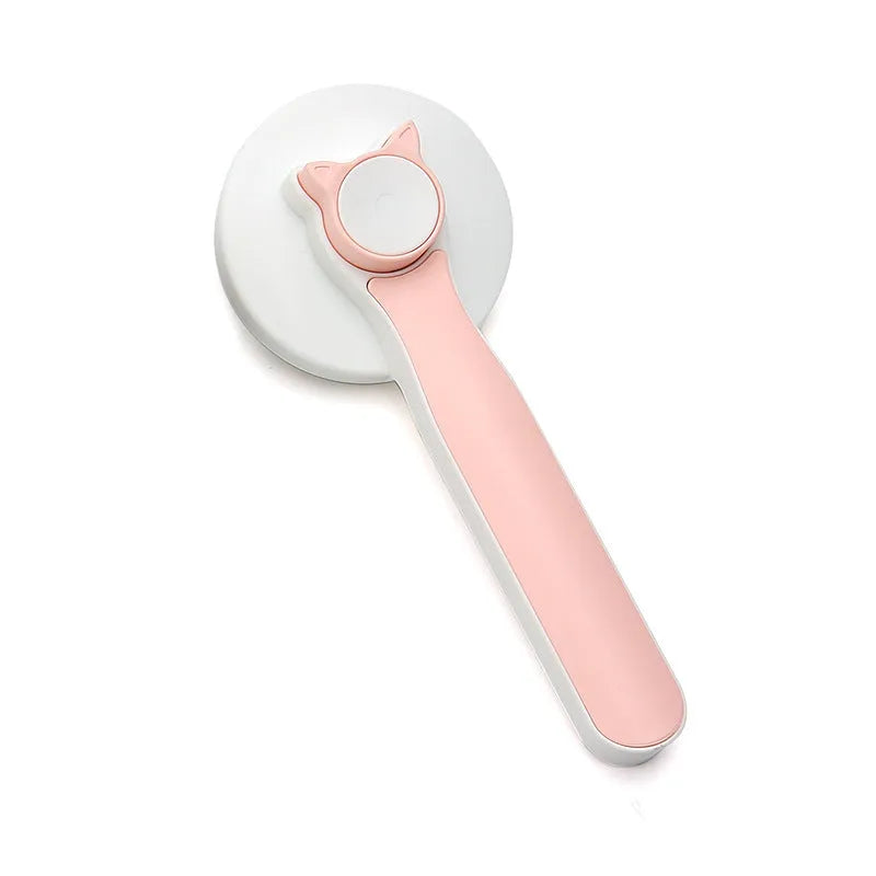Blue grey pink self-cleaning slicker brush for dogs and cats with ergonomic handle