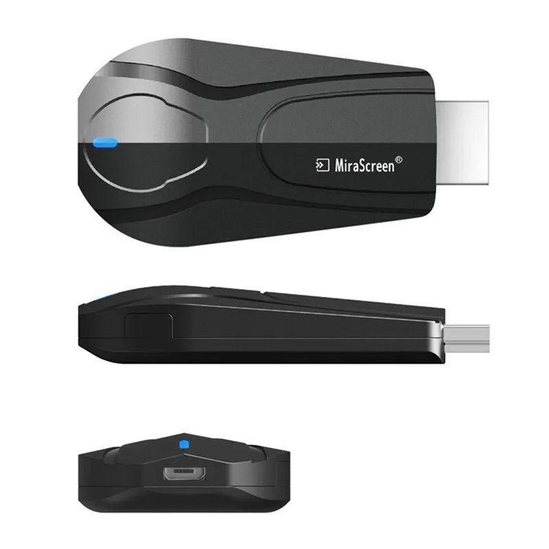 Black wireless screen mirroring device with HDMI port for phone to TV sharing