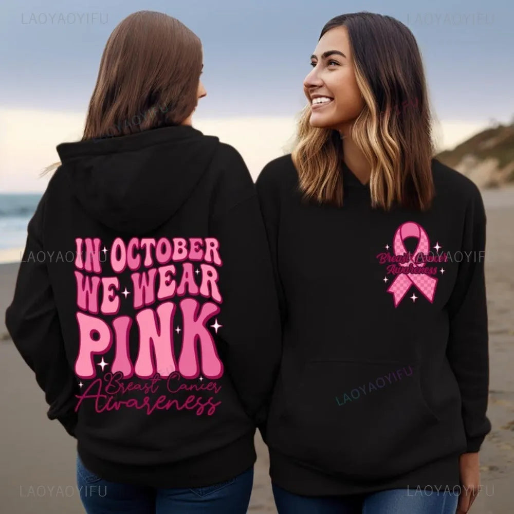Breast Cancer Awareness sweatshirt hoodie with side pockets and retro hot stamping design