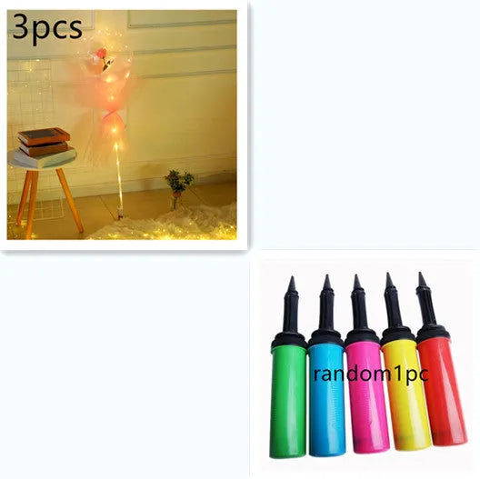 Transparent round LED luminous balloon rose bouquet with artificial flower and lights for DIY assembly