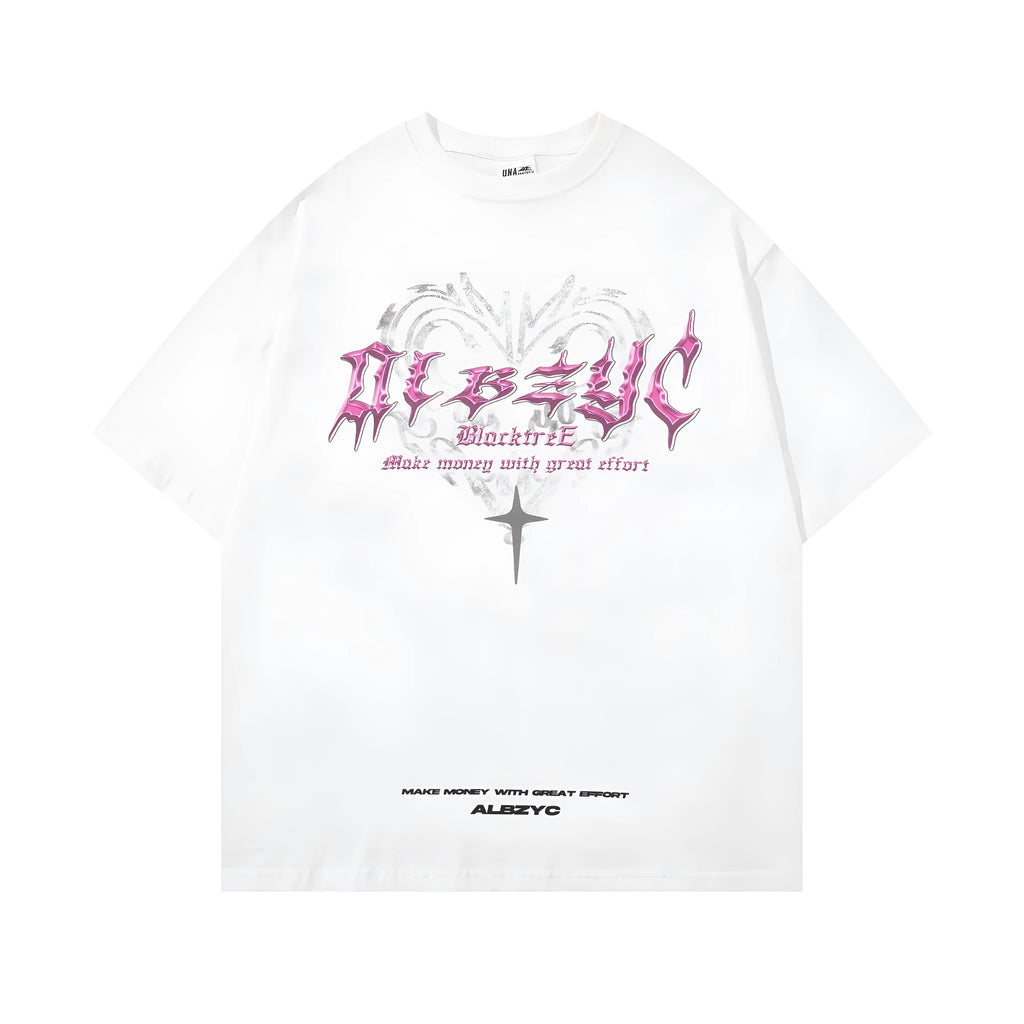 Men's white cotton printed retro design short sleeve t-shirt on hanger