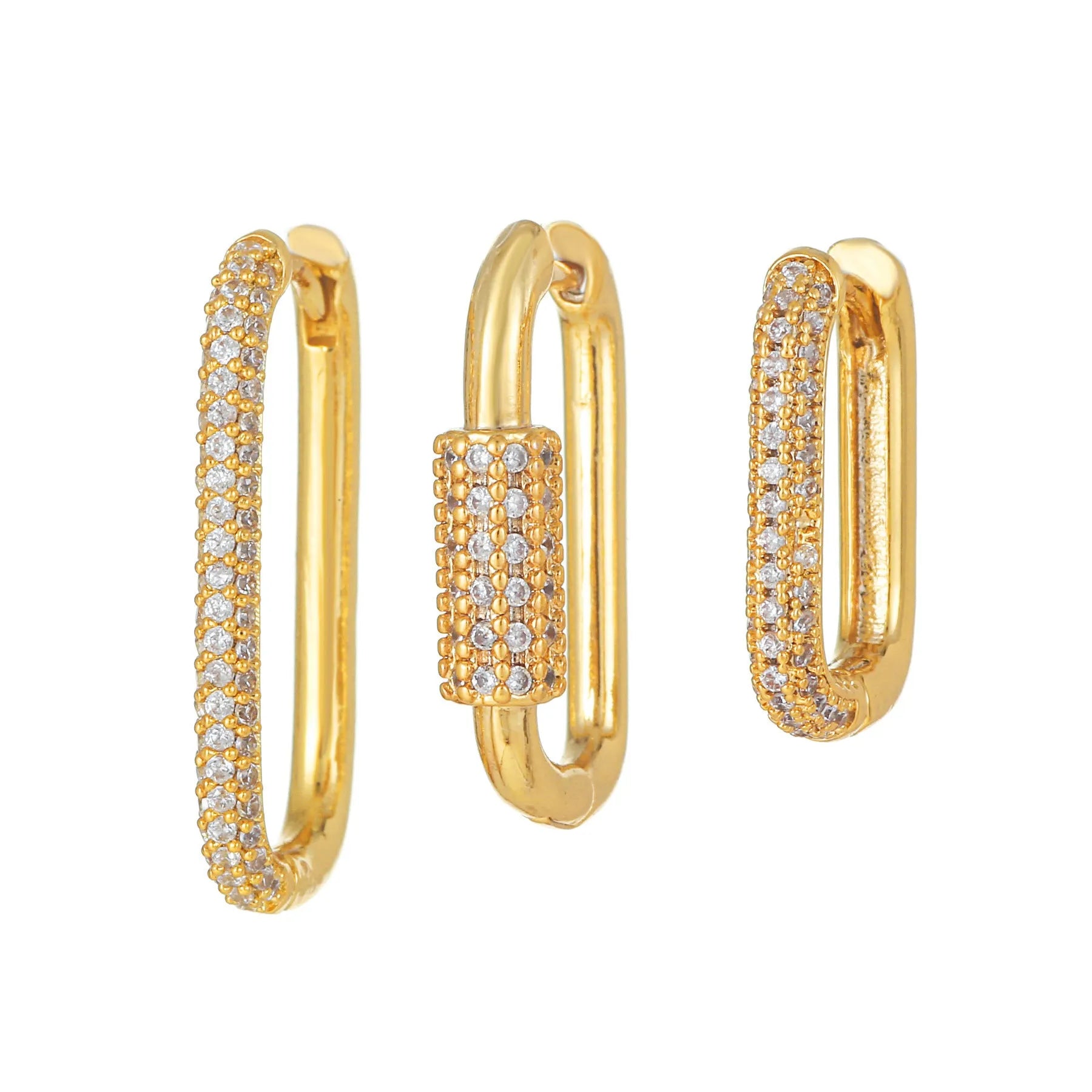 Geometric zircon ear clip three-piece set in copper with square design and European American style