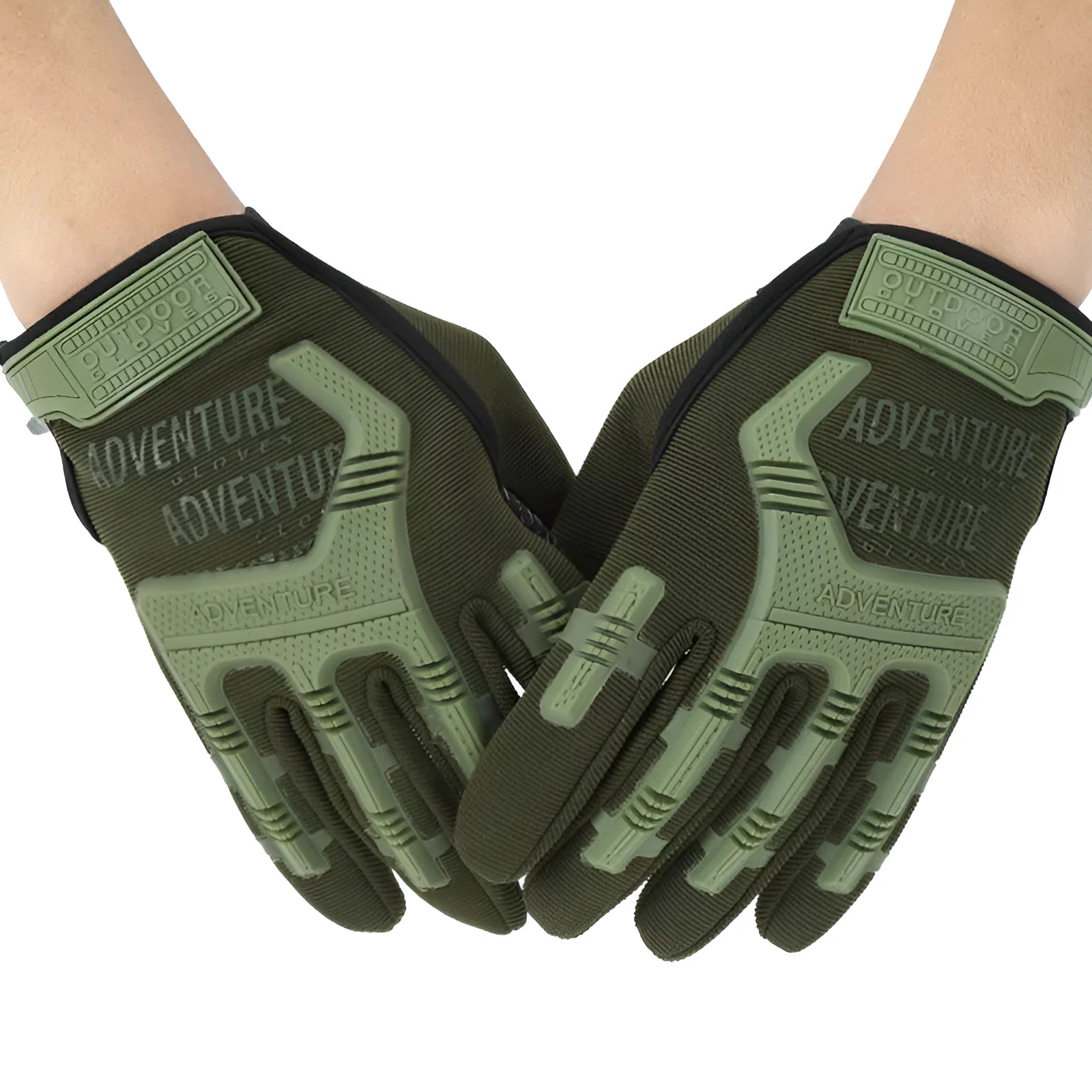 Camouflage full finger tactical gloves in green colour with textured grip