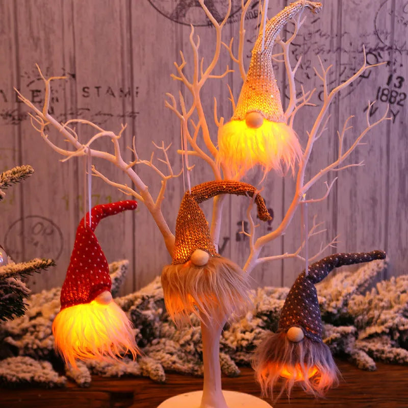 Christmas Forester Gnome LED light hanging decoration handmade Swedish 8x20cm Beige
