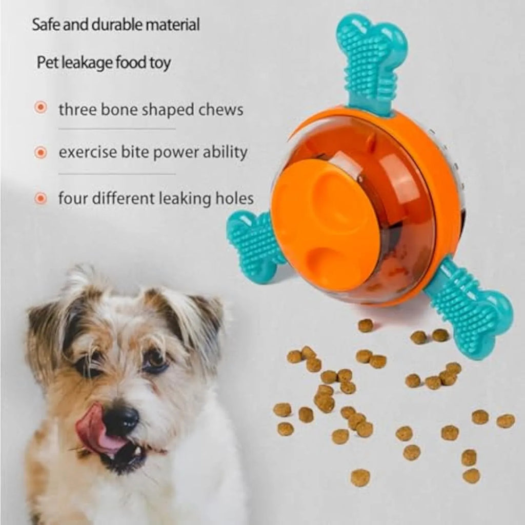 Blue interactive dog slow feeder toy with rubber bones for small medium puppies