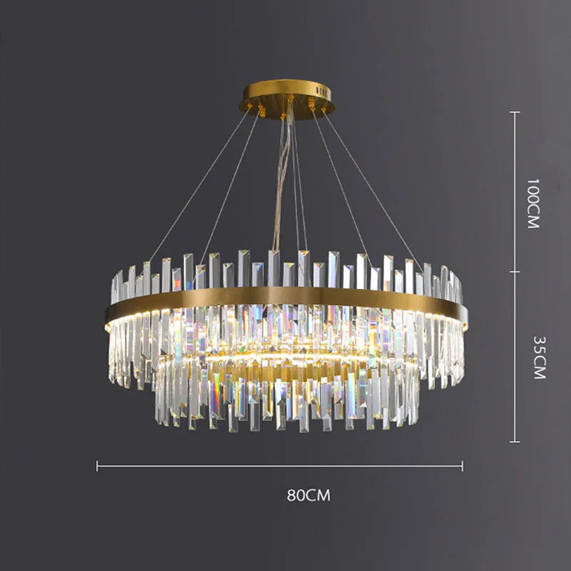 Crystal multi-head chandelier with stainless steel body and adjustable height for ceiling lighting