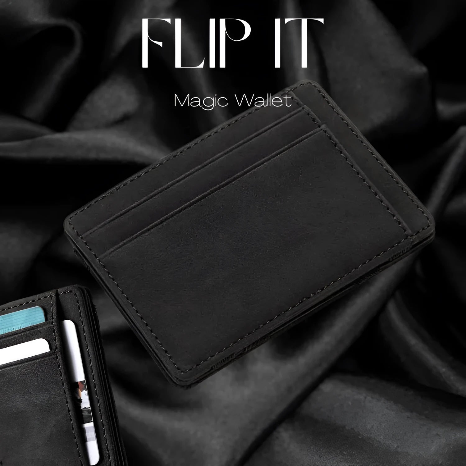 PU leather RFID anti-theft magic wallet with zipper coin pocket in a choice of solid colours.