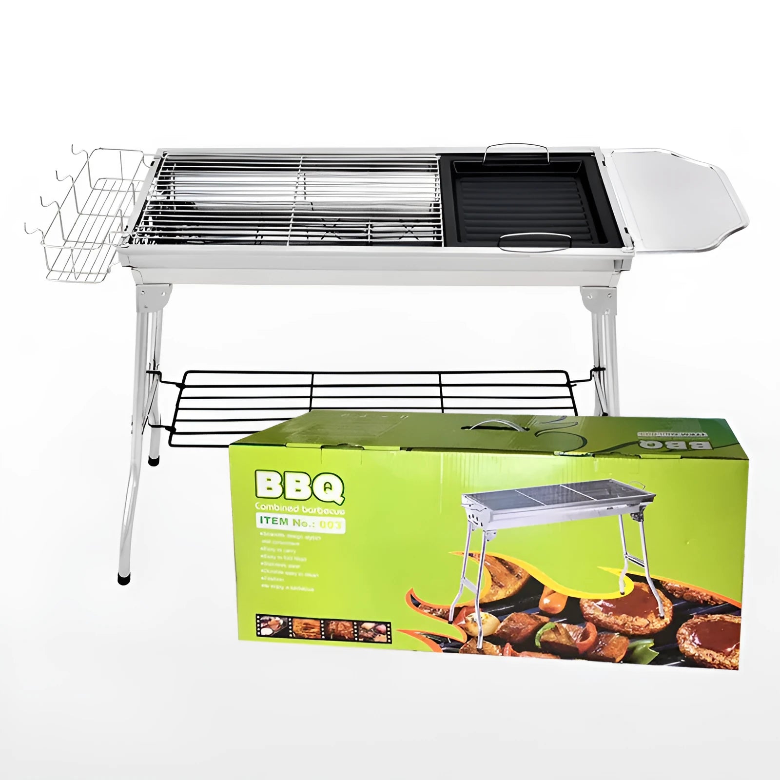 Stainless steel portable folding barbecue oven with large cooking surface