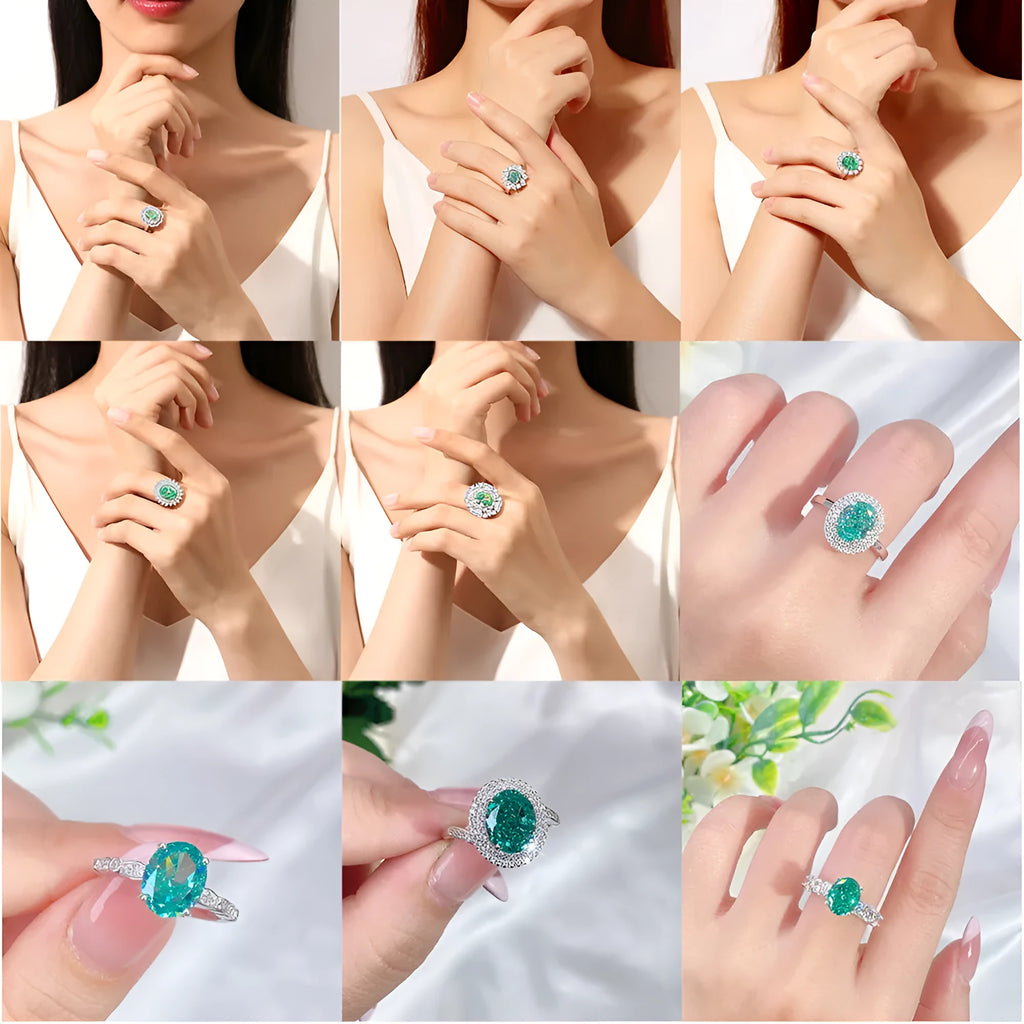 S925 silver geometric ellipse ring with Palai Bahao emerald stone in multiple colour options