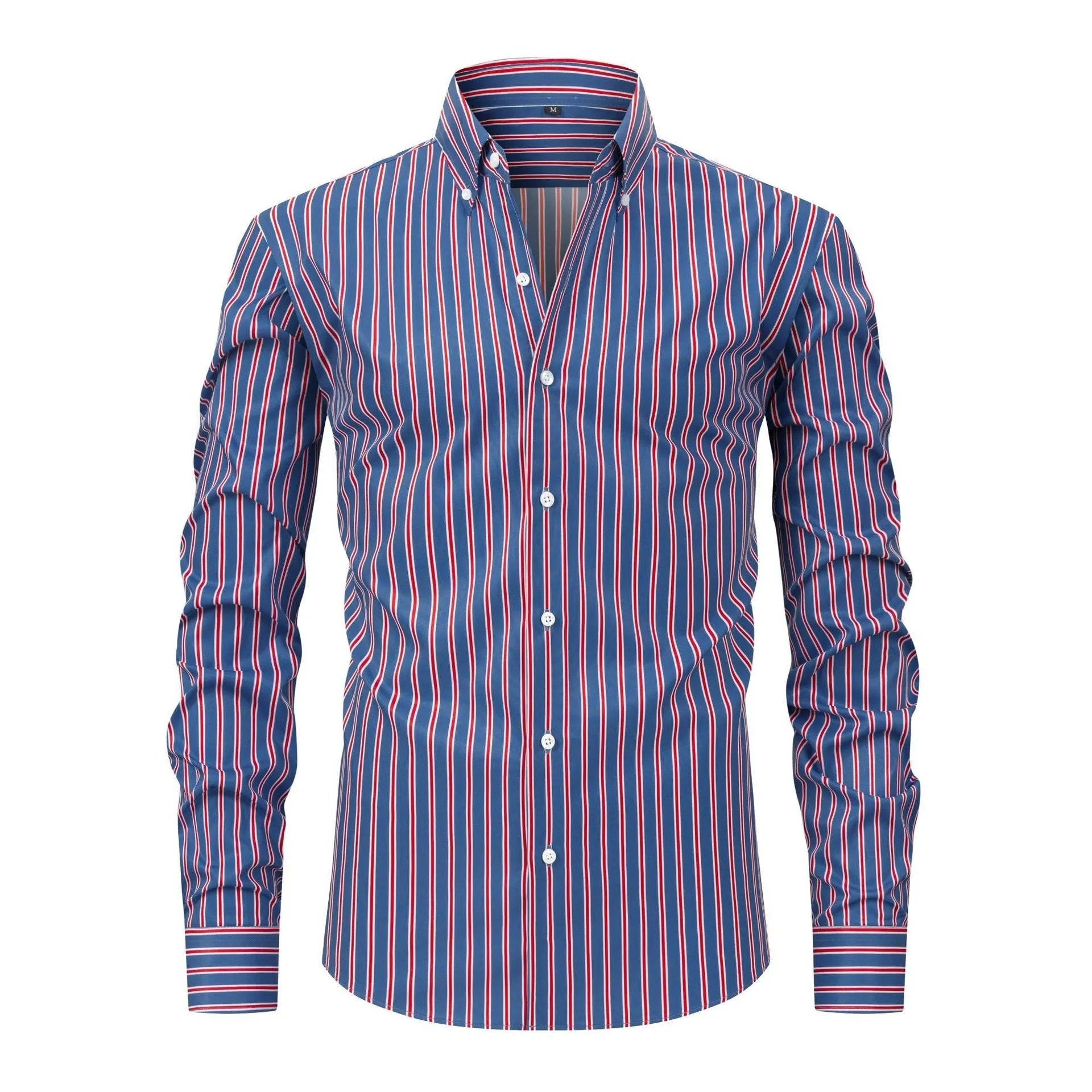 Men's slim fit striped business shirt with long sleeves in ice silk polyester blend fabric