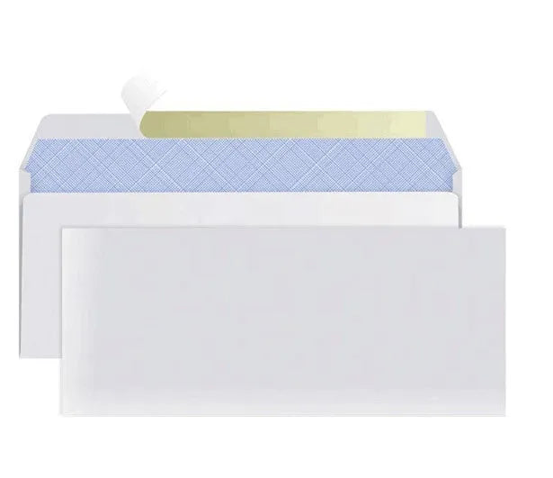 Blue tamper-evident confidential envelope with self-adhesive flap, size 105mm by 240mm.