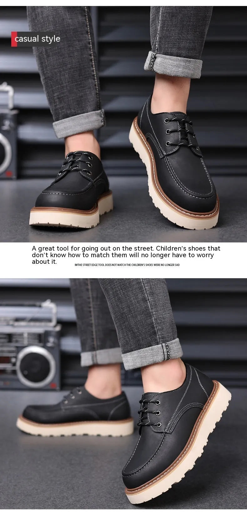 Men's black retro Martin boots with low-top design, round toe, and rubber sole
