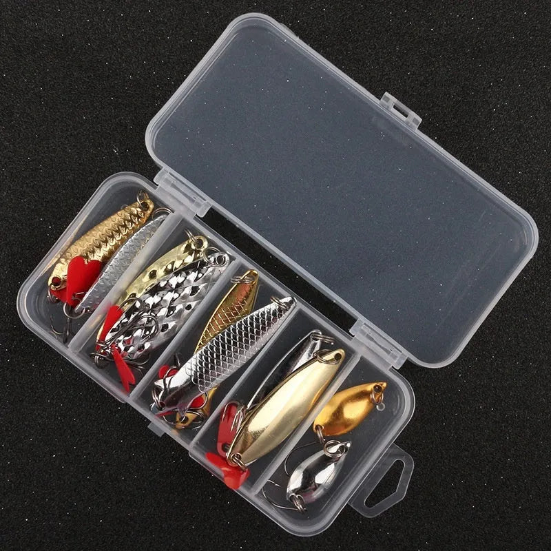 Pineapple-shaped metal fishing lures with metallic sequins in gold and silver colours