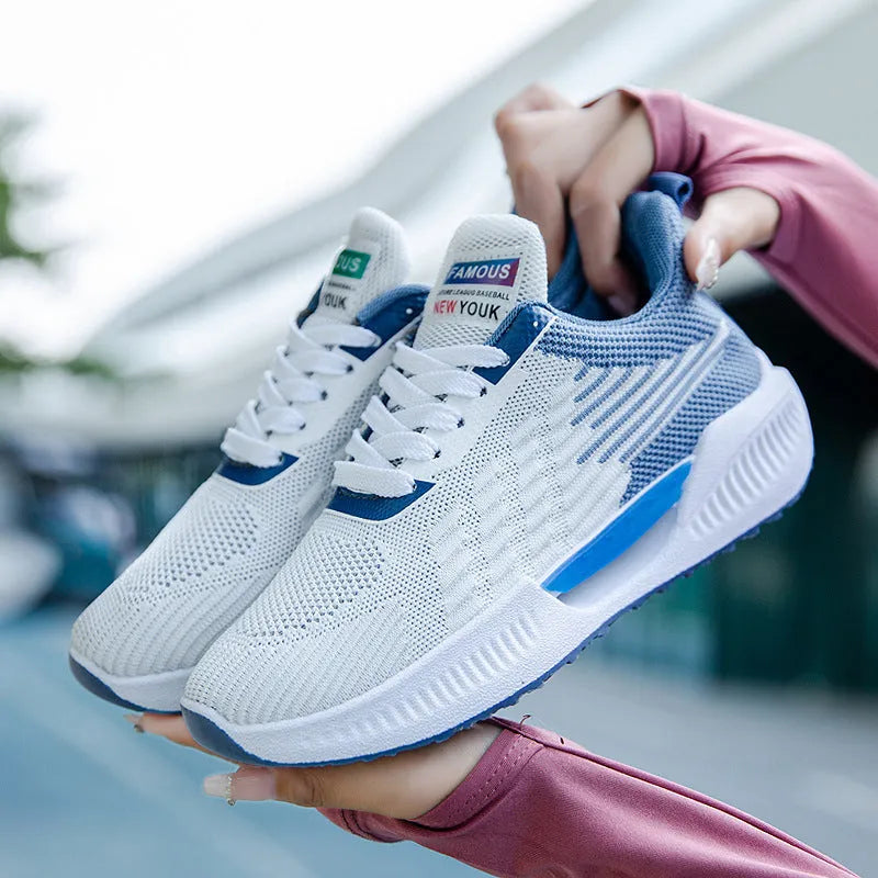Men's blue breathable mesh casual shoes with round toe and cloth upper