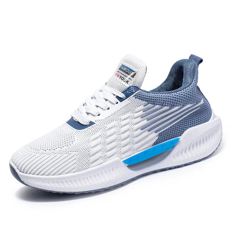 Men's blue breathable mesh casual shoes with round toe and cloth upper