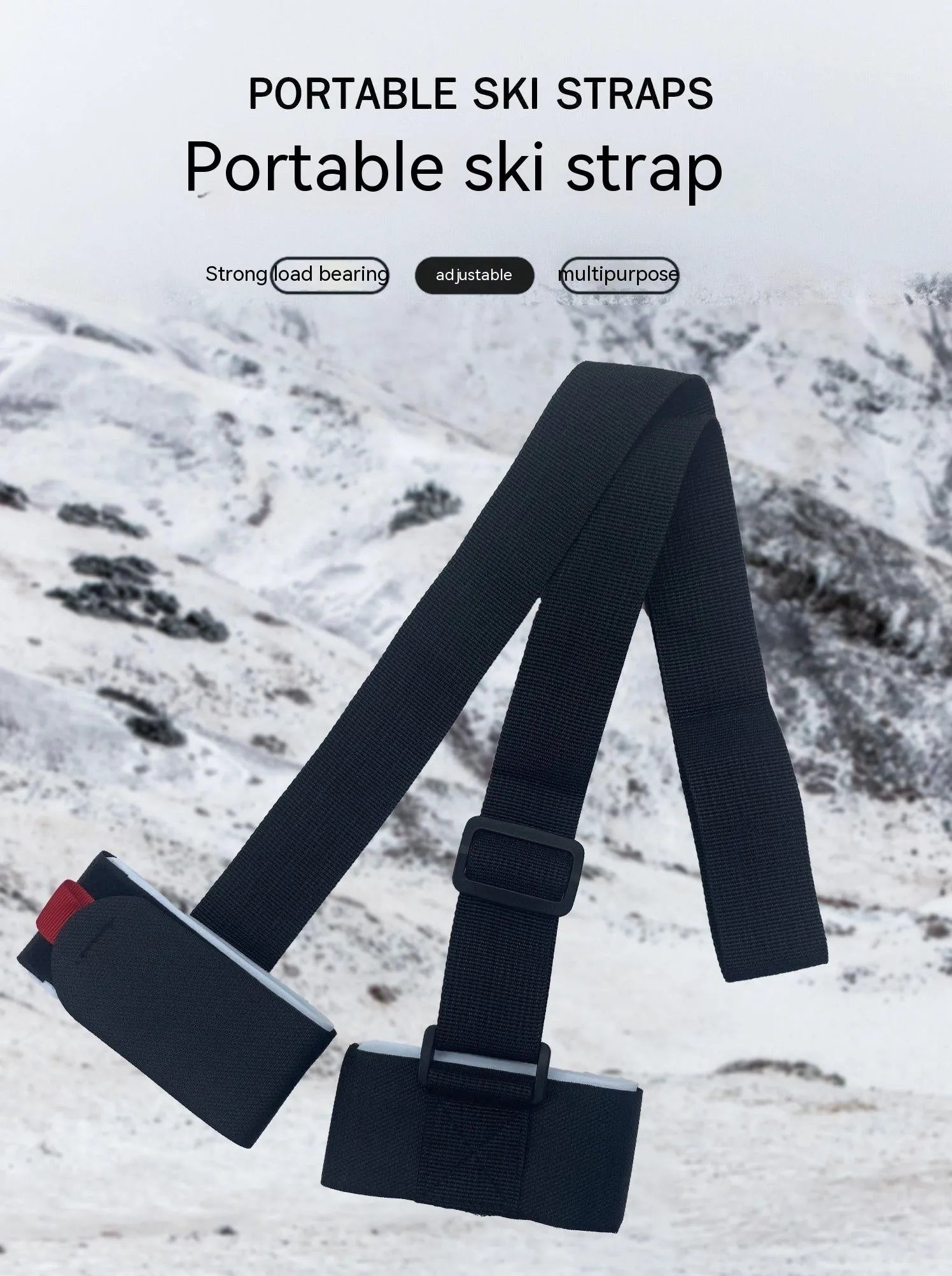 Adjustable hook and loop skiing bandage strap in nylon polyester blend