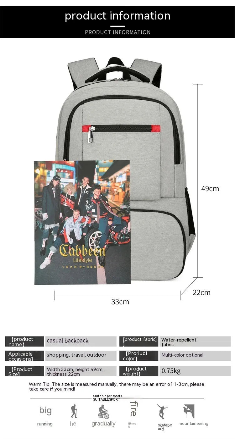 Oxford cloth backpack in light grey with pull rod belt accessory and curved shoulder straps