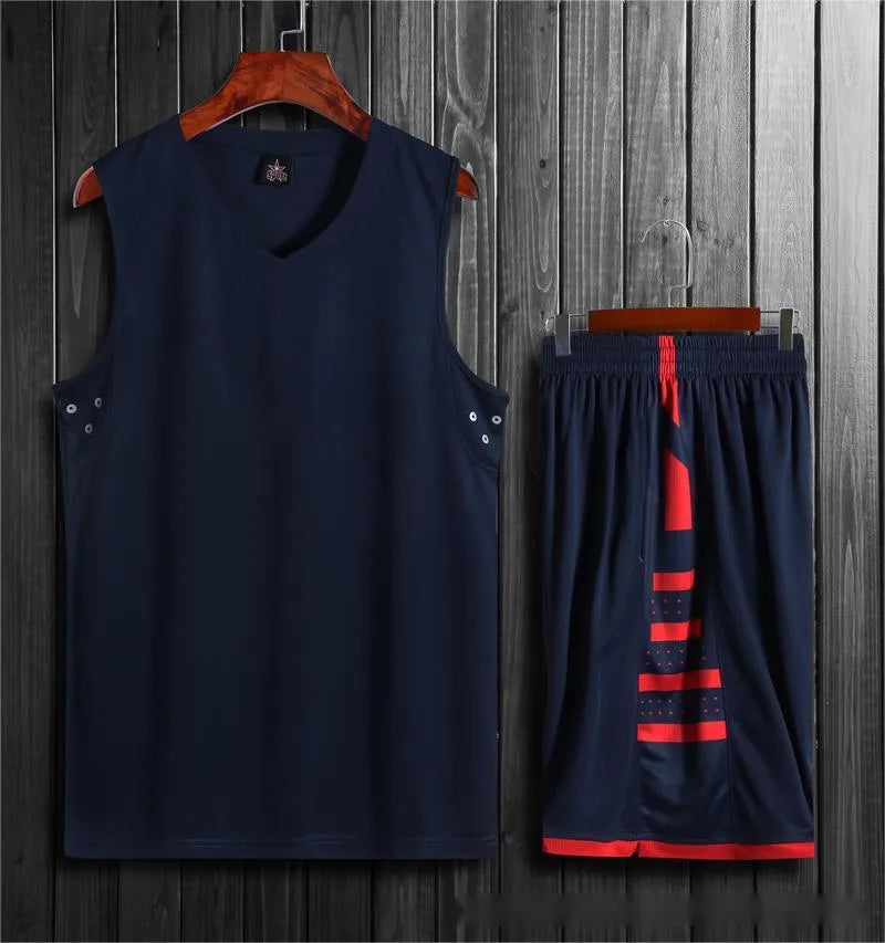 White and black polyester sports vest and matching pants set for basketball and fitness training.