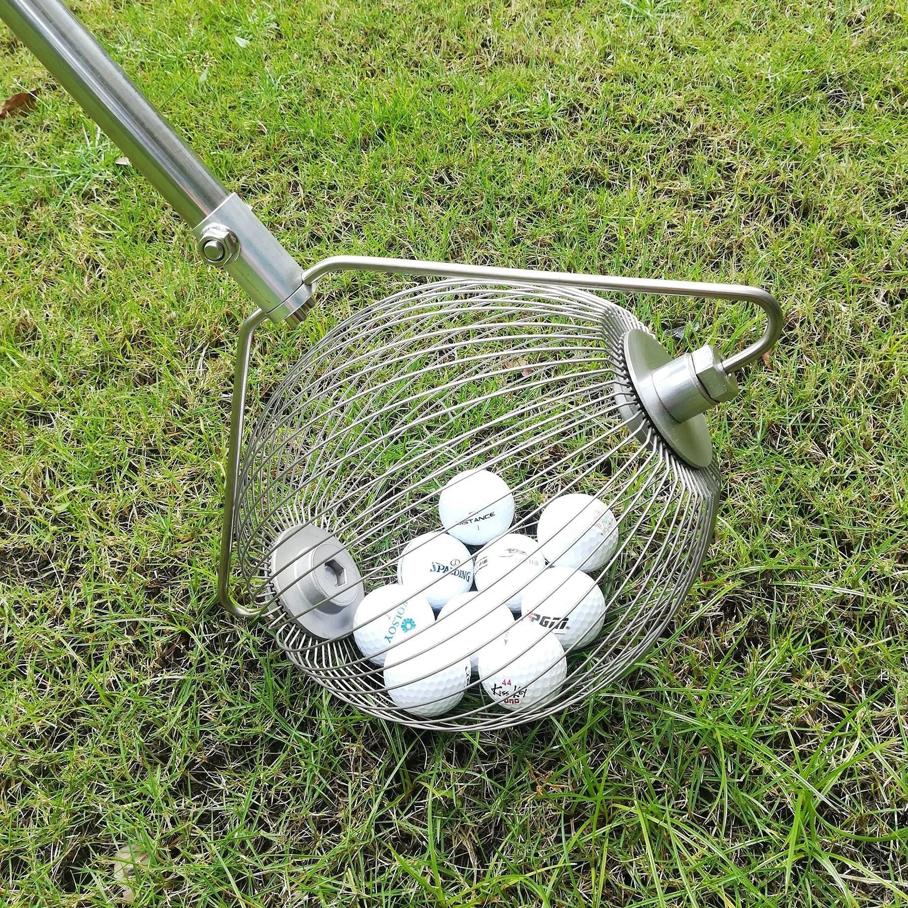 304 stainless steel golf ball picker with metal colour finish for retrieving practice balls.