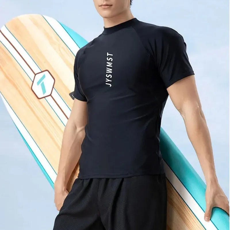 Men's patterned swimsuit set with matching top and swimming trunks in plus sizes