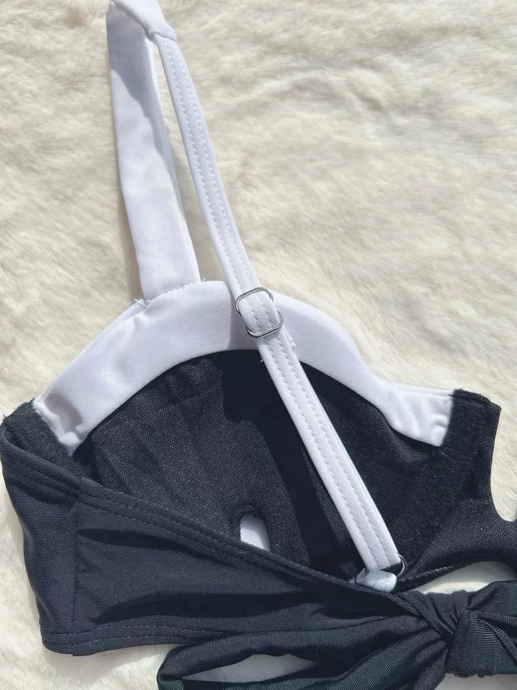 Black low waist women's bikini swimsuit with stitching split design and briefs style
