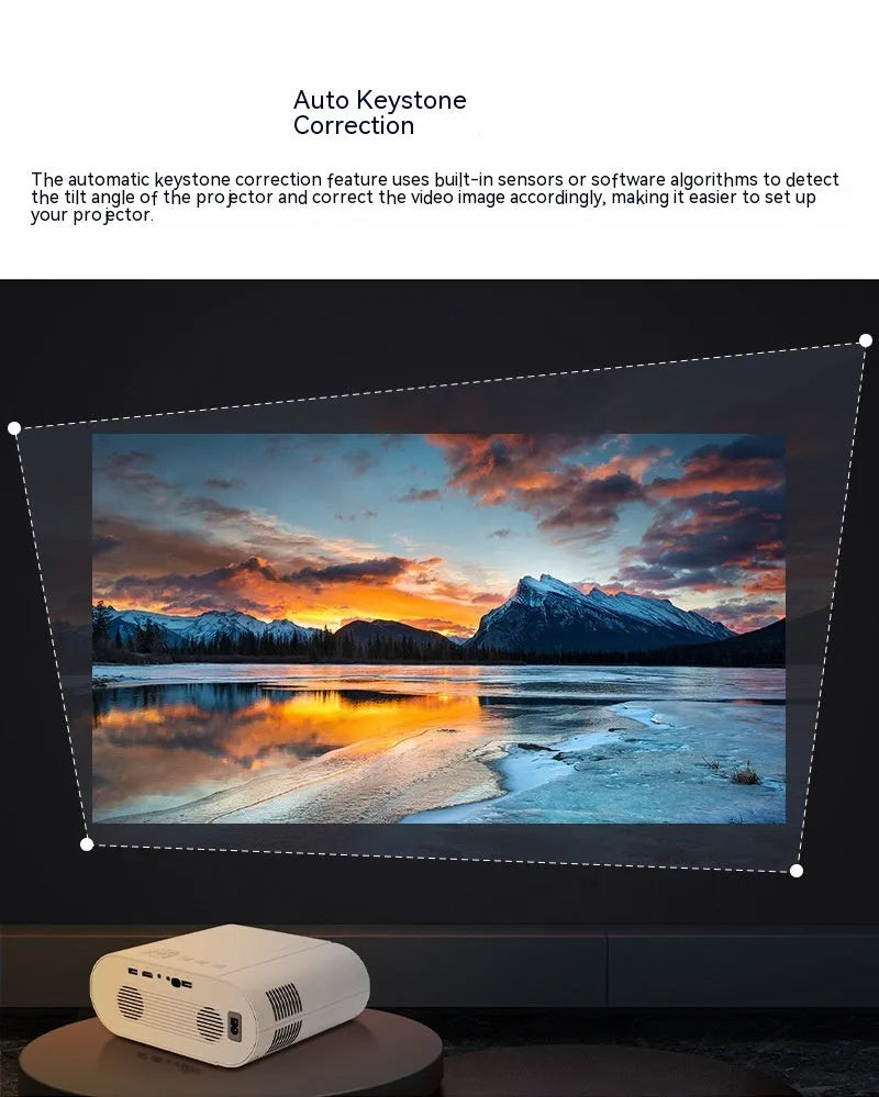 White T07 Full HD 1080p smart projector with remote control on a table