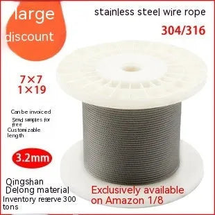 304 stainless steel invisible anti-theft protecting wire rope coil in a grey coated finish.